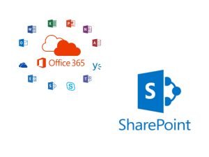No centro da imagem, destaca-se o logotipo do Office365 e do SharePoint, representando as soluções tecnológicas oferecidas pela 4infra para otimizar a produtividade da sua empresa.
