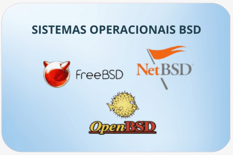 ilustrando artigo sobre o que é BSD, temos os logotipos do OpenBSD, FreeBSD e NetBSD em fundo chapado azul claro